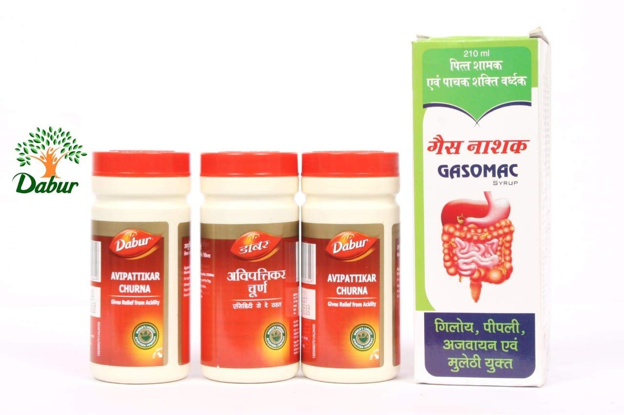 DABUR AVIPATTIKAR CHURNA 60 GM PACK OF THREE WITH GASOMAC SYRUP 200ML