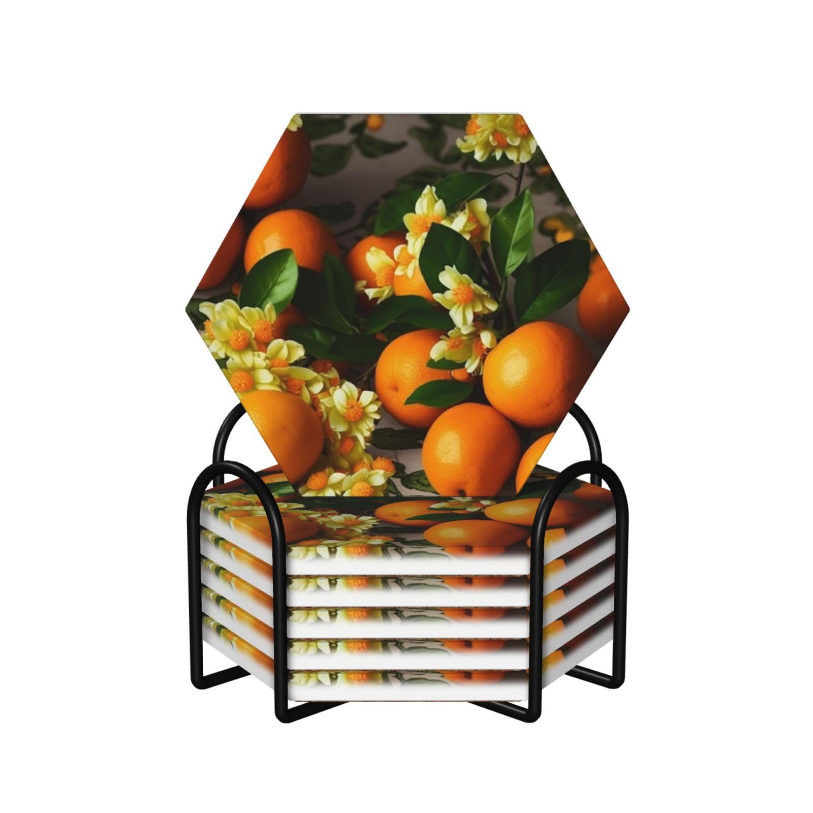 Dessous de verre fleurs jaunes pour apéritifs et salons, céramique absorbante avec support