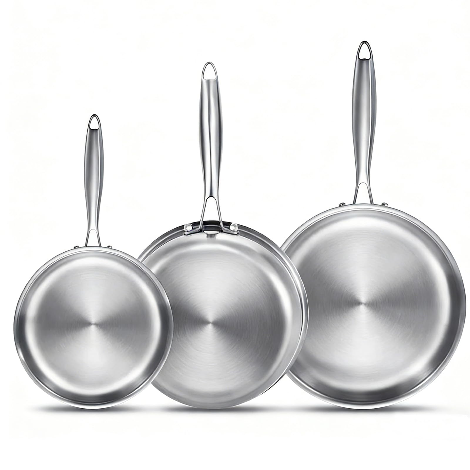 DELARLOCHEF Pfannenset 3-teilig – Durchgehend 3-lagige & Unbeschichtete Edelstahlpfanne – Induktionsgeeignet – Backofenfest bis 400°C & Spülmaschinengeeignet