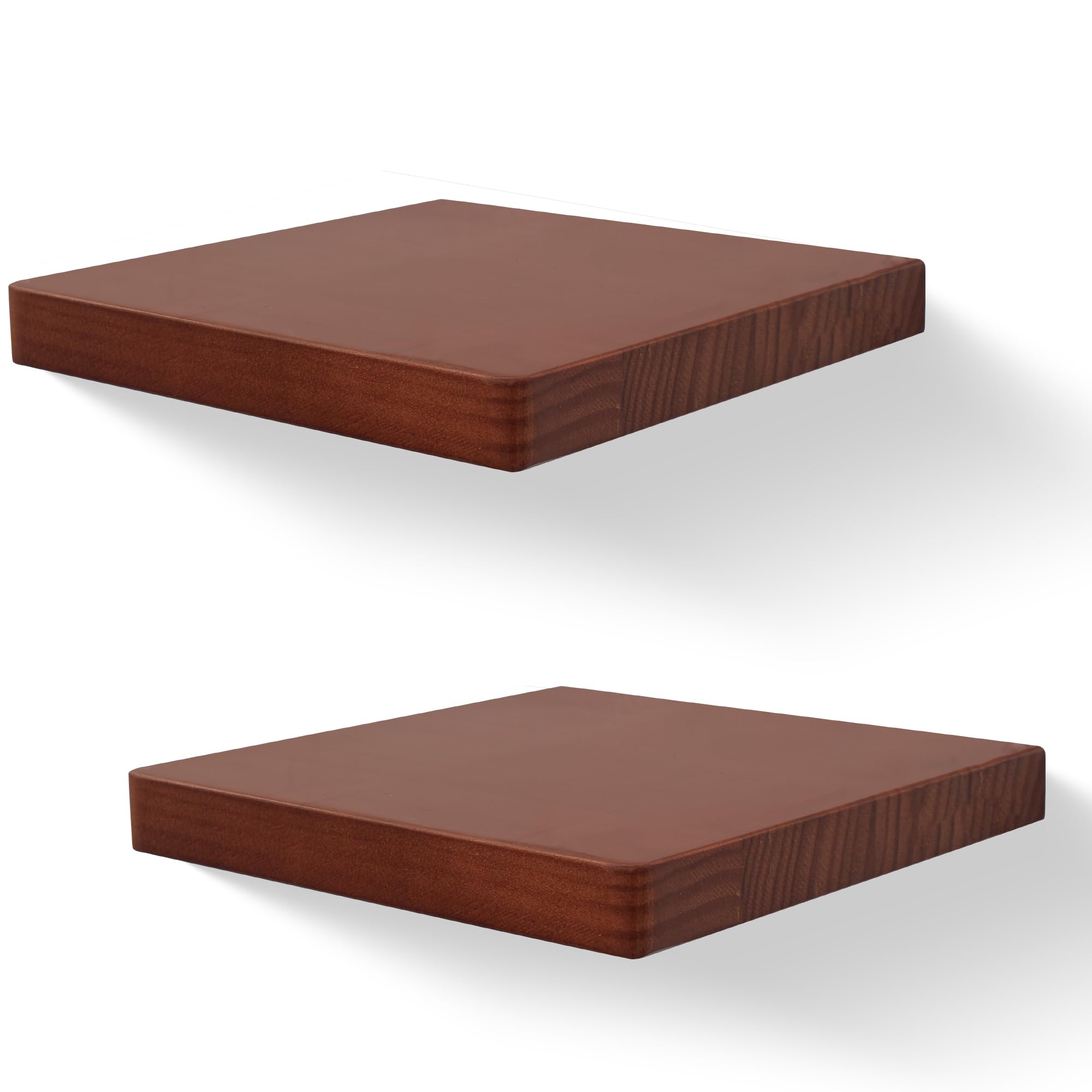 MIHORLIFE 20X20cm Wooden Square Floating Shelves, Compact Style Mini Wall Shelf for Small Objects, Hanging Wall Shelf Decoration for Bedroom, Living Room, Set of 2(Dark Walnut)