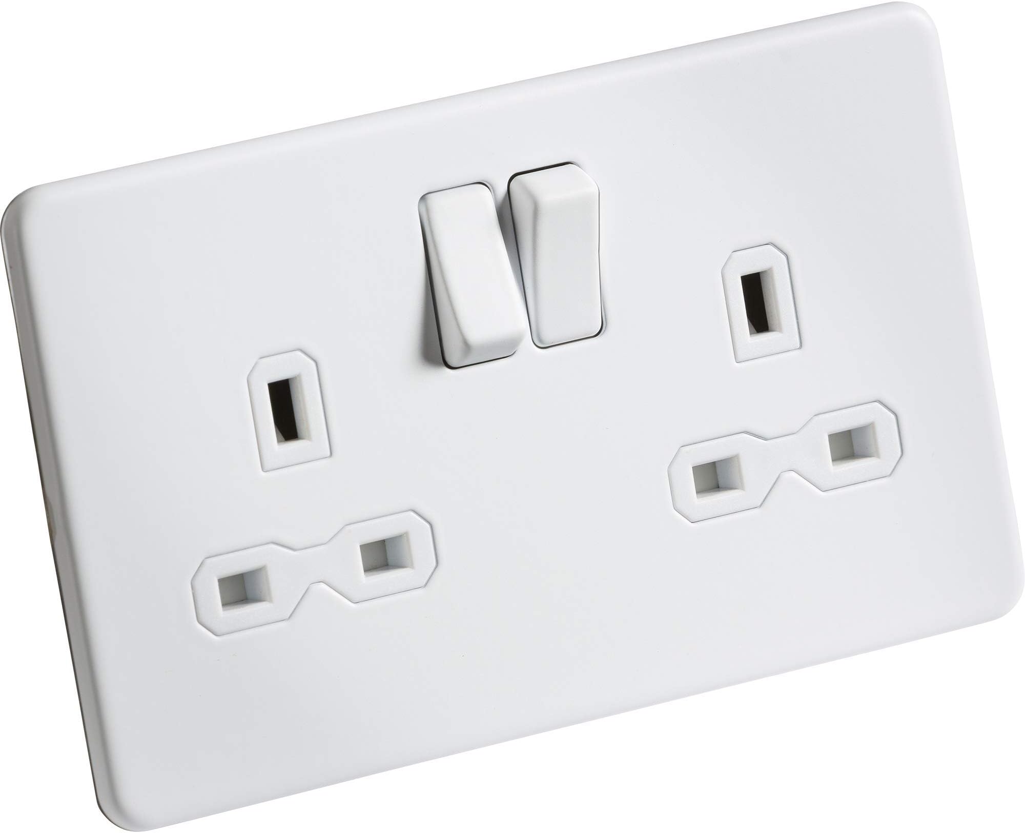 Knightsbridge SFR9000MW 13A 2G DP Switched Socket with Twin Earths - Matt White with White Insert