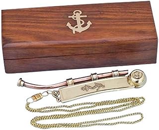 Hampton Nautical Solid Brass/Copper Boatswain (Bosun) Whistle with Rosewood Box, 6