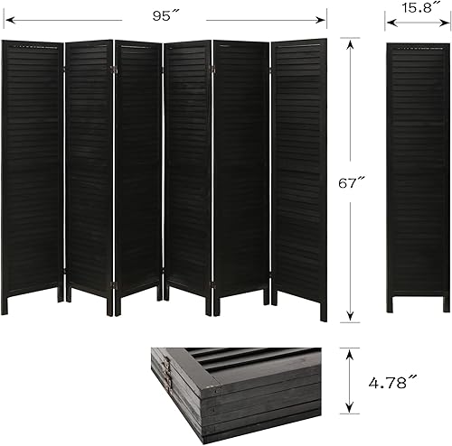 Miniatura 4 de ECOMEX Divisores de habitación de 6 paneles, pantalla de privacidad, separadores de habitación de madera y pantallas de privacidad plegables,