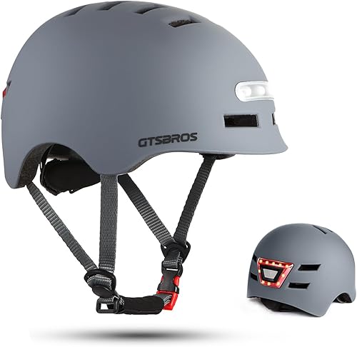 Casco de bicicleta para adultos con luz, luces LED delanteras y traseras, casco de bicicleta ajustable para adultos, hombres y mujeres, casco de