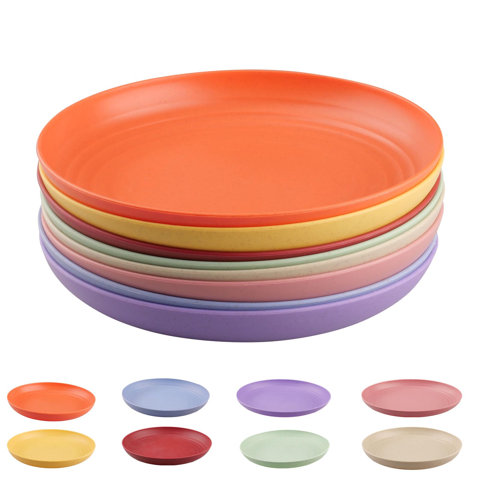 Set di 8 piatti in plastica da 23 cm, leggeri e riutilizzabili, infrangibili da campeggio e da picnic, lavabili in lavastoviglie, piatti colorati per feste, casa, giardino e viaggi