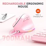 MEETION Souris ergonomique, souris verticale sans fil RGB Rétroéclairé pour Bluetooth(5.2 + 3.0) & USB-A avec USB-C Adaptateur rechargeable 4 ajustable DPI Compatible Mac/Windows/Andriod/PC/Tablet/iPad Rose