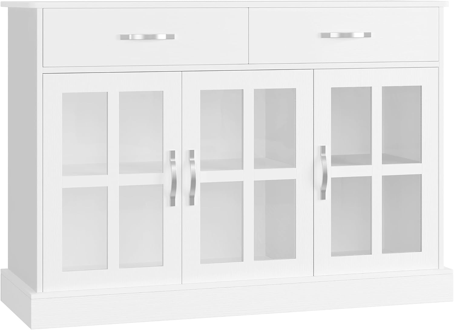 FirFurd 120cm White Sideboard, Living Room Cabinets, Kitchen Sideboard, Display Cabinet with 3 Glass Doors 2 Drawers and Adjustable Shelves Wooden 120x40x84cm 8
