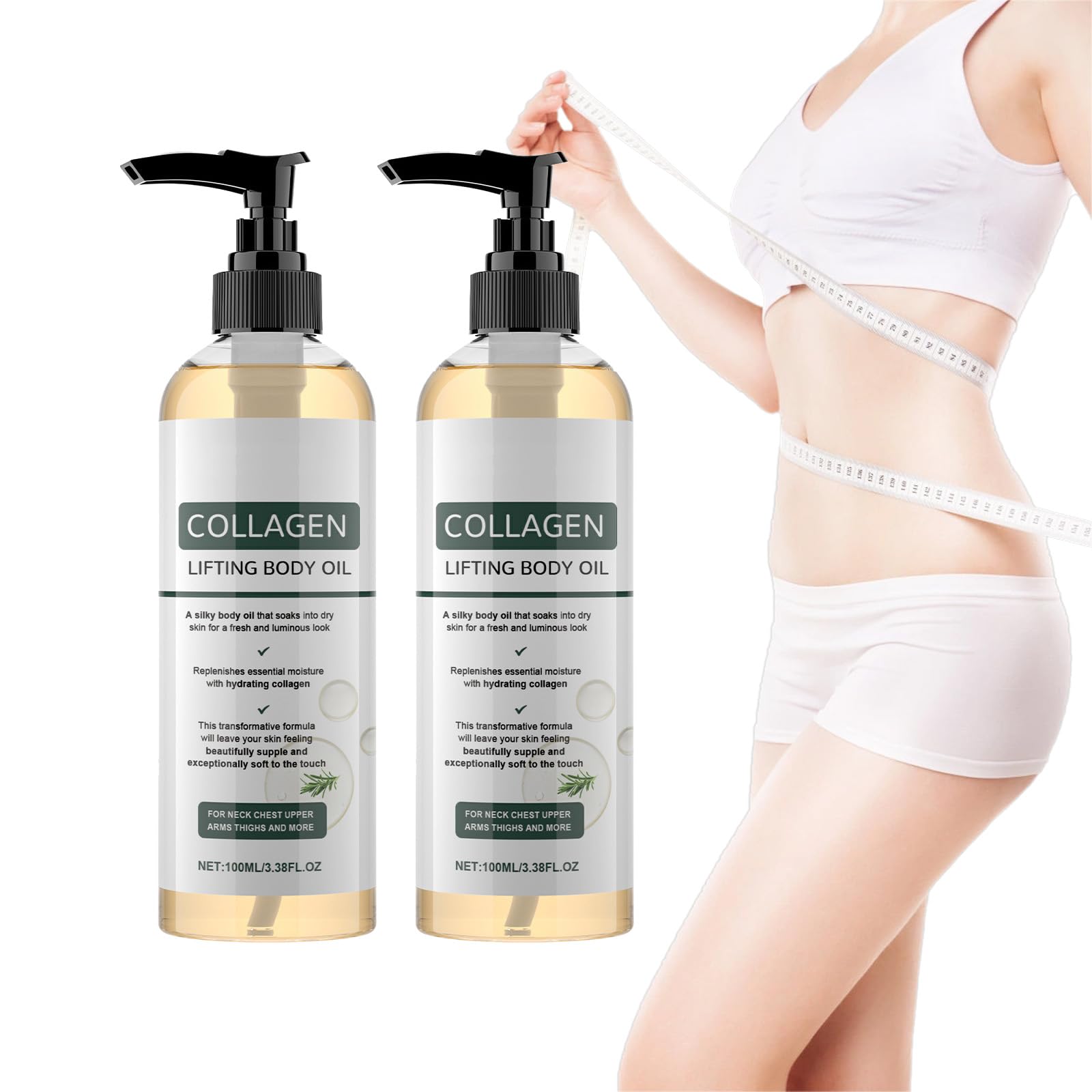Aceite de colágeno para reafirmar la piel, colágeno lifting Body Oil After Shower, aceites hidratantes reafirmantes, aceites corporales hidratantes antiedad para piel seca, líneas finas (2 unidades)