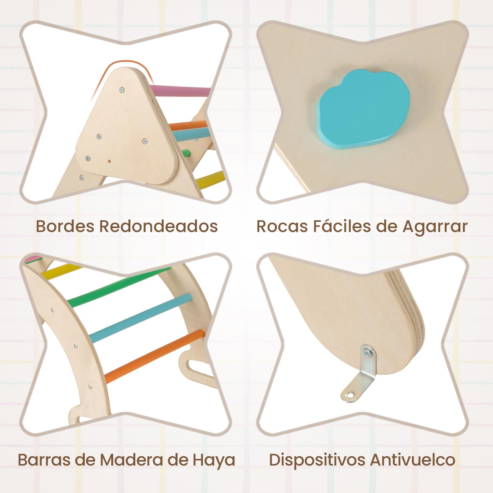 RELAX4LIFE 5 en 1 Triángulo de Escalada para Niños con Tobogán, Arco de Escalada, Escalera, Rampa Reversible, Juguetes Montessori de Madera de Haya para Niños de 1+ Años (Colorido)