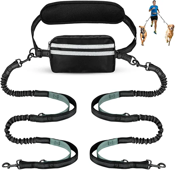 Yicostar Hands Free Dog Leash with Pouch, Double Leash for Two Dogs, Retractable Dog Leashes with Double Padded Handles, for Running, Walking Accessories