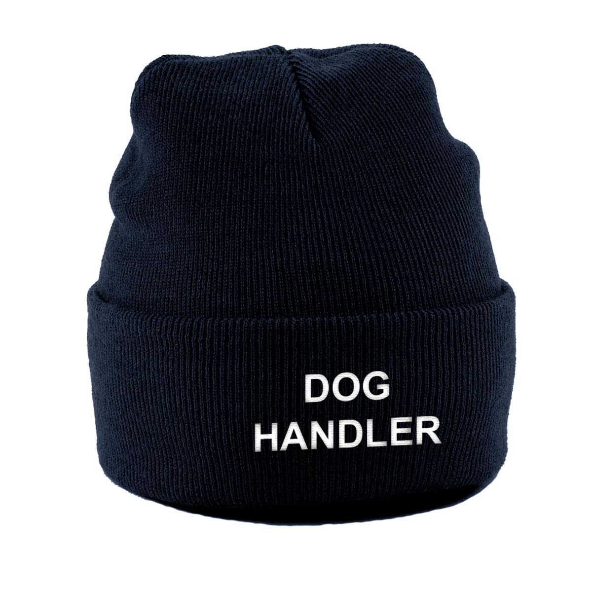 Workwear World Essential 'Dog Handler' Embroidered K9 Officer Event Security Doorman Turn Up Cuff Acrylic Woolly Beanie Hat (UK, Alpha, One Size, Navy)