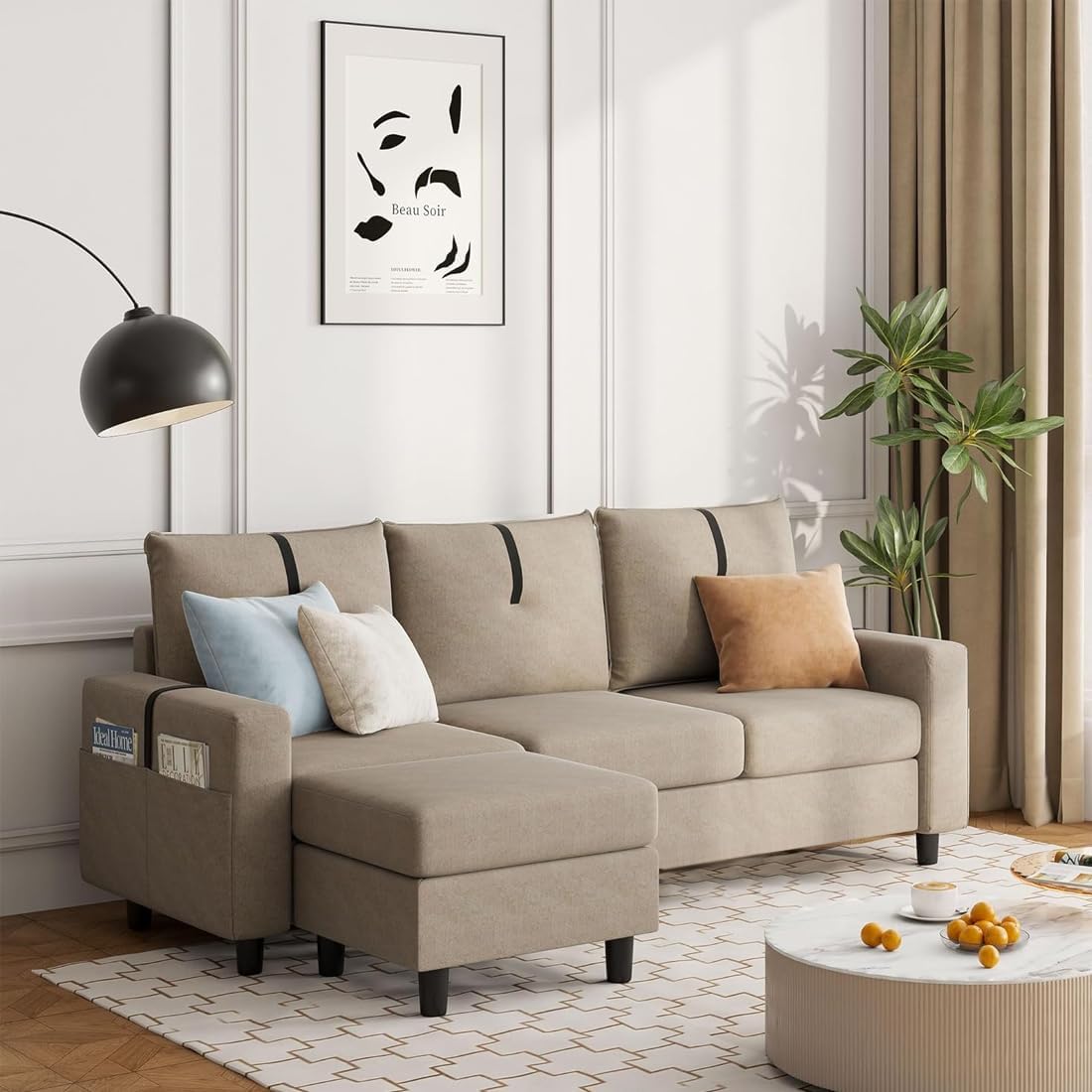 FURNY Samoa 4 Seater Fabric L Shape Sofa Set Modular 3 Seater & Ottoman -(Beige) (B0D7N8WKT5) Amazon Price History, Amazon Price Tracker