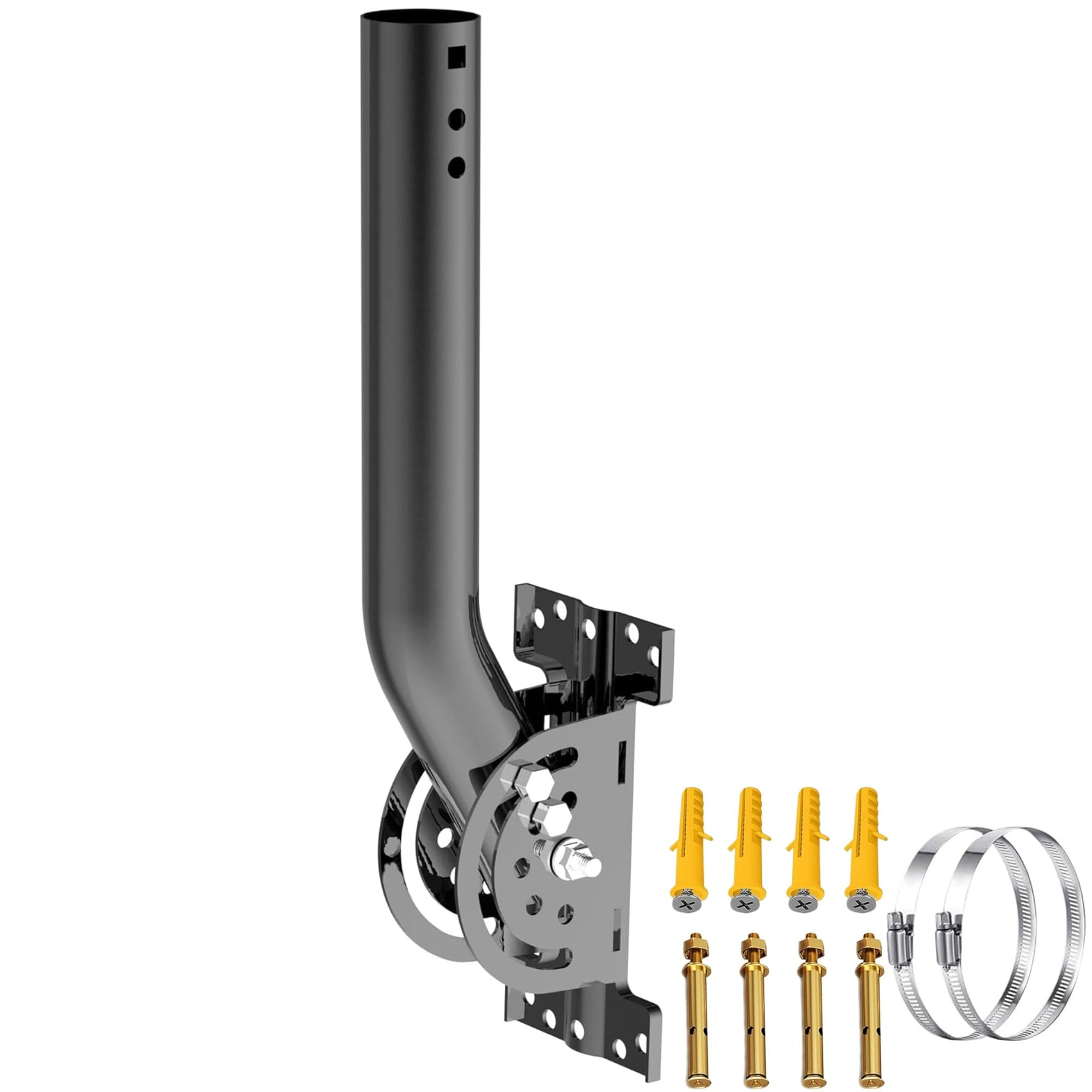 Universal Heavy Duty 50LB Antenna Mount - Adjustable 12" J-Pole for Outdoor TV Antenna, WiFi Bridge, Satellite Dish, Weather Station | Pole/Wall Mount, 160° Pivot, Stainless Steel (Black)