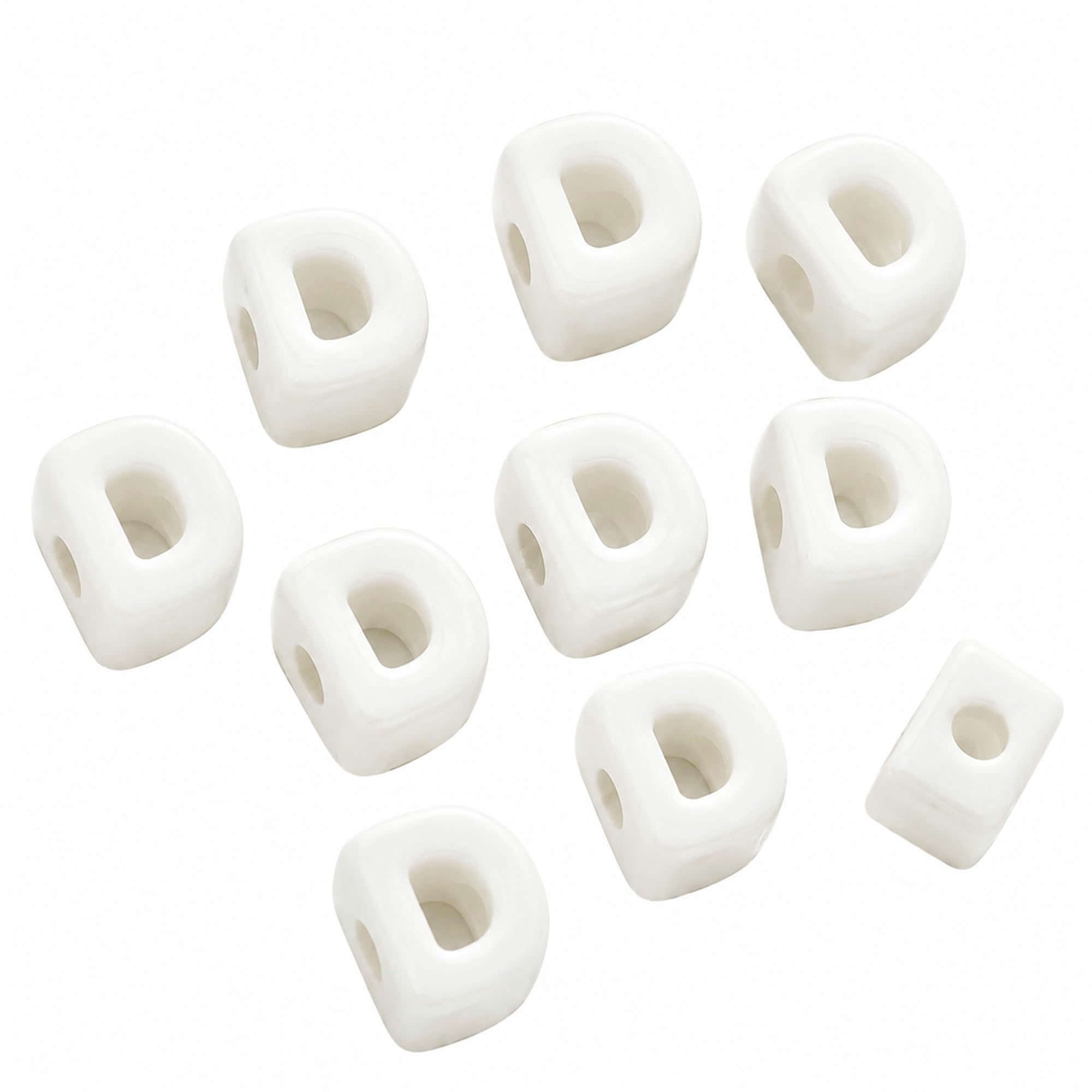 Letter Beads, 10pcs Alphabet Beads, Large Acrylic Letter Beads with 6mm Holes for Bracelet Making, Jewellery, Keyrings and Craft Projects (Cream White, Letter D)