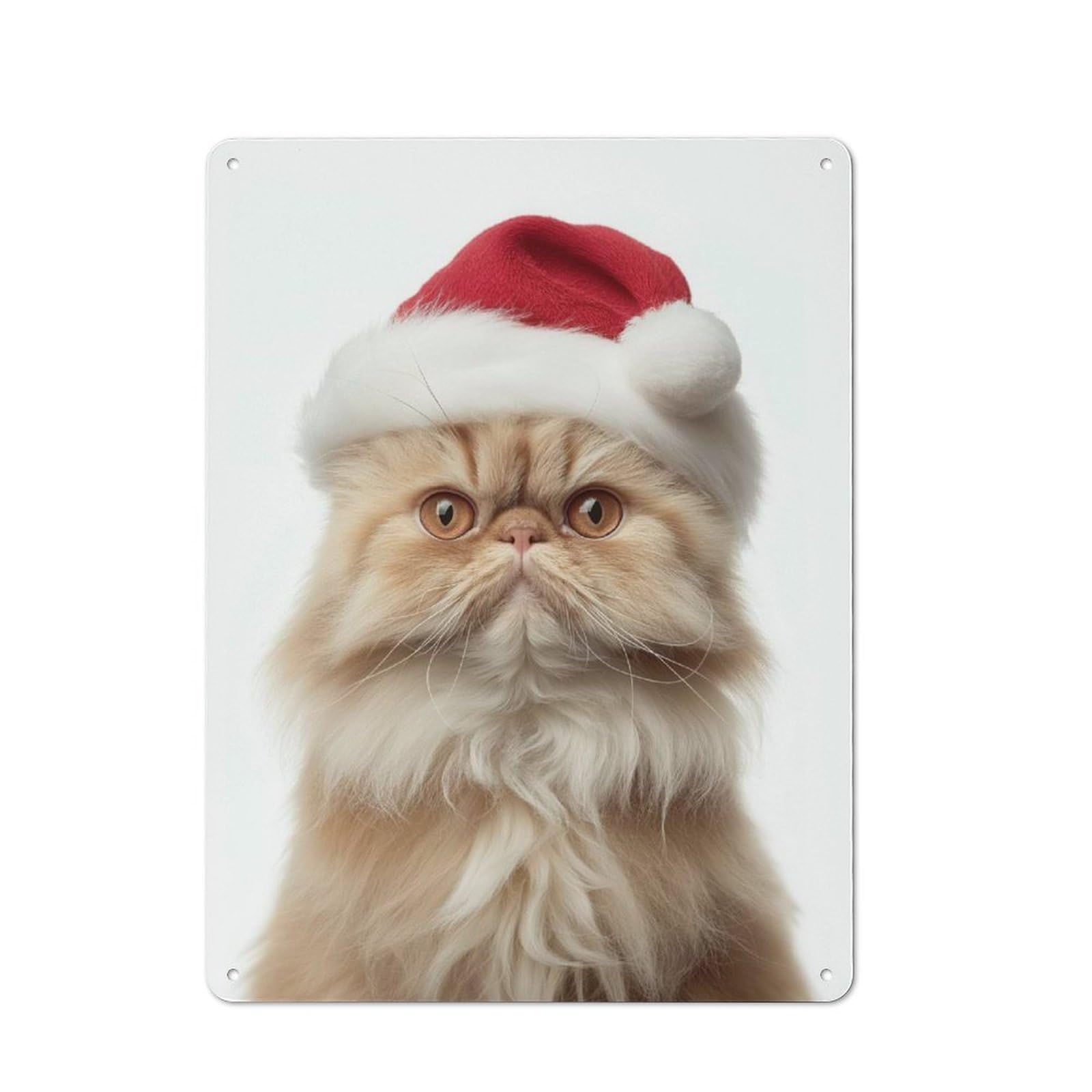 Junmoney Christmas Persian Cat Portrait Printed Metal Sign 40X30cm For Café Or Restaurant, For Hospitality Interior Collectors