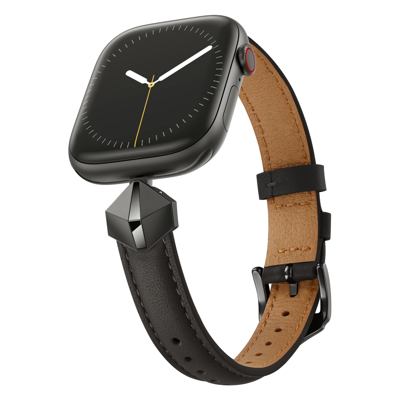 WFEAGL Leather Band Compatible with Apple Watch Bands Women 49mm 46mm 45mm 44mm 42mm(Series 3 2 1),Dressy Slim Grain Genuine Leather band for iWatch Ultra SE Series 11/10/9/8/7/6/5/4/3/2/1-Black/Black