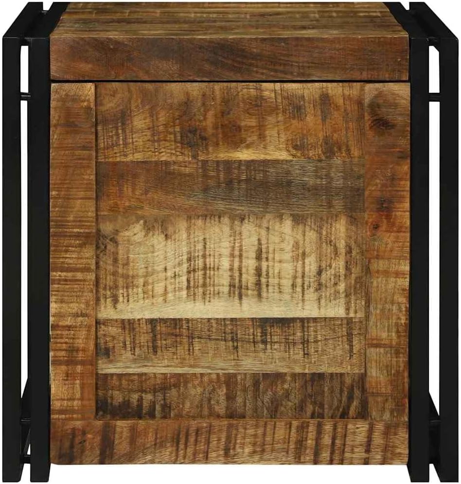 Rustic Storage Box with Iron Frame, 19.7-inch Solid Mango Wood Trunk, Decorative Organizer Bin for Blankets, Toys, and Home Decor, Modern Industrial Style Brown