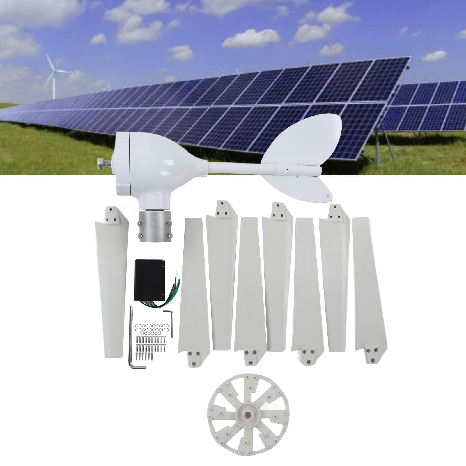 Zestaw Generatora Wiatrowego z turbiną wiatrową o Mocy 500 W z 8 Ostrzami Kontroler MPPT do Systemu Wytwarzania Energii Słonecznej (12V)