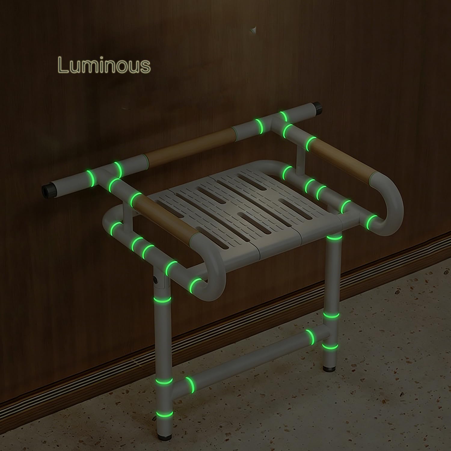 Silla de Ducha Blanca de Pared para Ancianos y Discapacidad | Asiento de Ducha Plegable,Banco de Baño Antideslizante,Ahorro de Espacio,Luminoso,Acero,Panel Reforzado,Soporta 150 kg