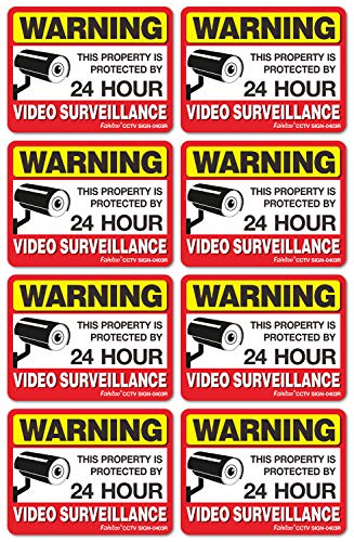Video Surveillance Sign Reflective Sticker (8 Pack) - Decal Self Adhesive 4 x 3 Inches 4 Mil Vinyl Decal  Indoor & Outdoor Use  UV Protected & Waterproof  Sleek, Rounded Corners