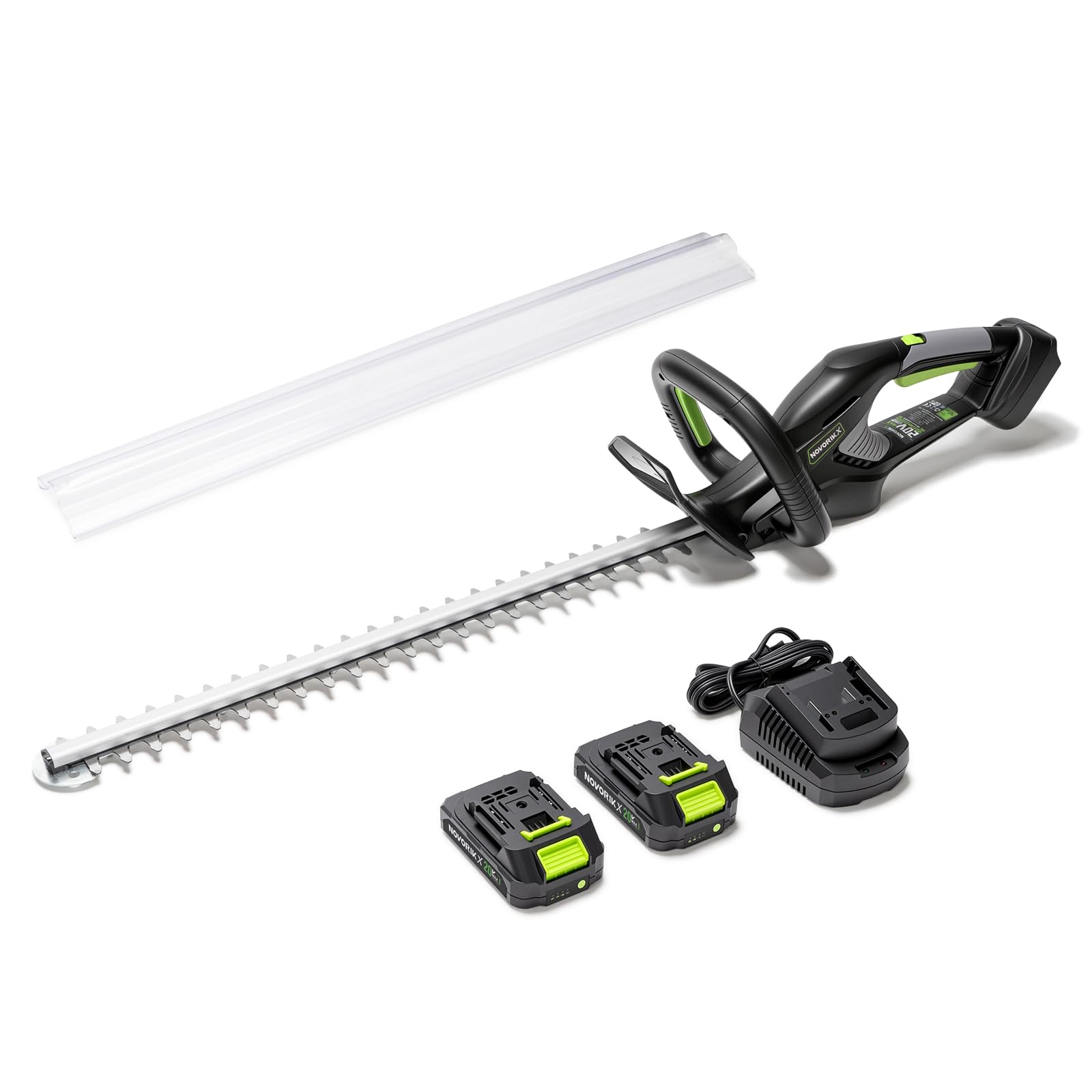 NovorikX 20V Cordless Hedge Trimmer, 20" Dual-Action Blade, 2700 SPM, Lightweight 4.4 lbs Design, Rotating Handle, 2x2.0Ah Batteries, Electric Bush Trimmer for Yard &amp; Garden