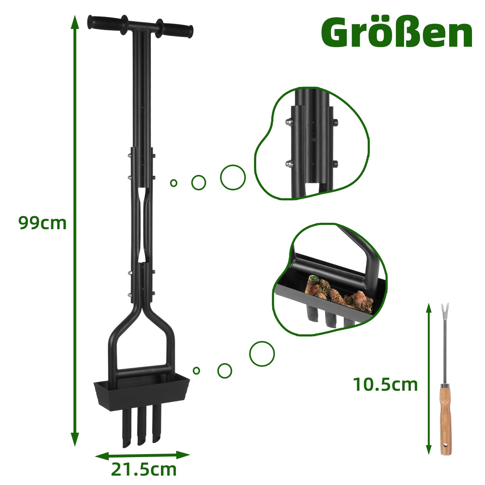Deecam Rasenbelüfter Mit T-Griff – 14 Stahlspitzen, Selbstreinigend, Rückenschonend Für Gesunden Rasen