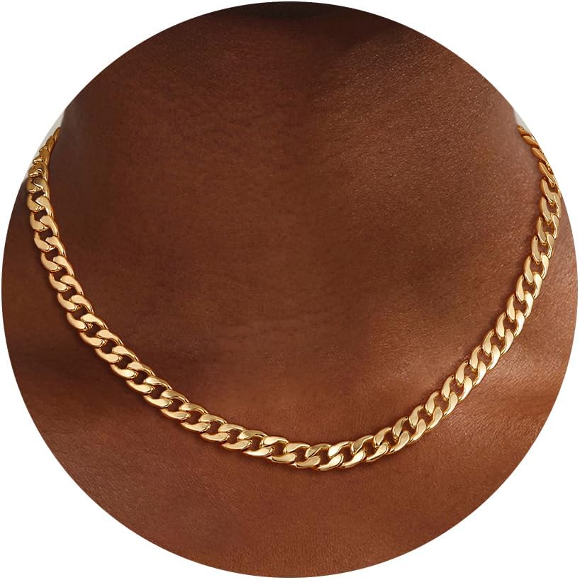 Moodear Gold Necklace for Women Dainty Chunky 14K Gold Plated/Sliver Plated Chain Necklace Cuban Link Paperclip Chain Choker Toggle Clasp Layered Necklace for Women Trendy Fashion ...