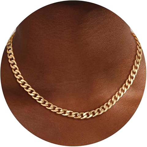 Moodear Gold Necklace for Women Dainty Chunky 14K Gold Plated/Sliver Plated Chain Necklace Cuban Link Paperclip Chain Choker Toggle Clasp Layered Necklace for Women Trendy Fashion Gift