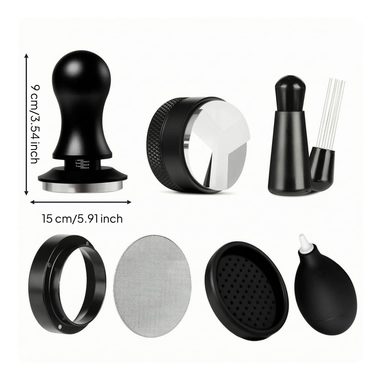 7 Piezas Juego Prensador y Distribuidor Café Completo Tamper Café Compacto Aguja Encaje para Caferías, 51mm