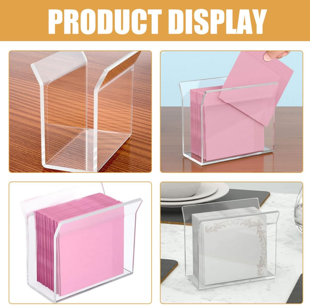 OSALADI 2pcs Acrylic Napkin Stand Desktop Napkin Holder Upright Serviette Dispenser for Dining Table Kitchen Decor