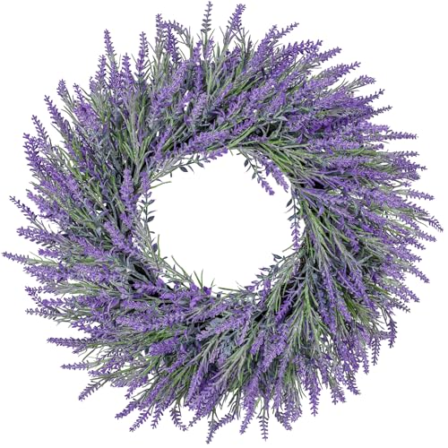 LZNPA 22 Inch Summer Spring Wreaths for Front Door Romance Lavender Wreath Elegant Artificial Front Door Wreath for All Season Spring Decorations for Home Wall Entryway Farmhouse Porch Room Decor