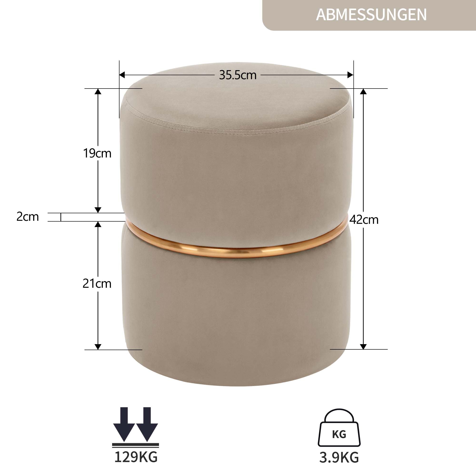 Duhome Taboret do siedzenia taboret okrągły taboret tapicerowany taboret do makijażu szlachetny design 9123, kolor: cappuccino, materiał: aksamit