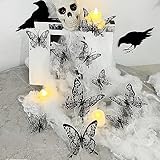 12PCS Butterfly Wall Stickers, 3D Double-Layer Skull Butterflies Wall Decals Halloween Wall Decor Gothic Black Butterfly Design Halloween Wall Stickers for Home Room Bedroom Festival Party Decoration