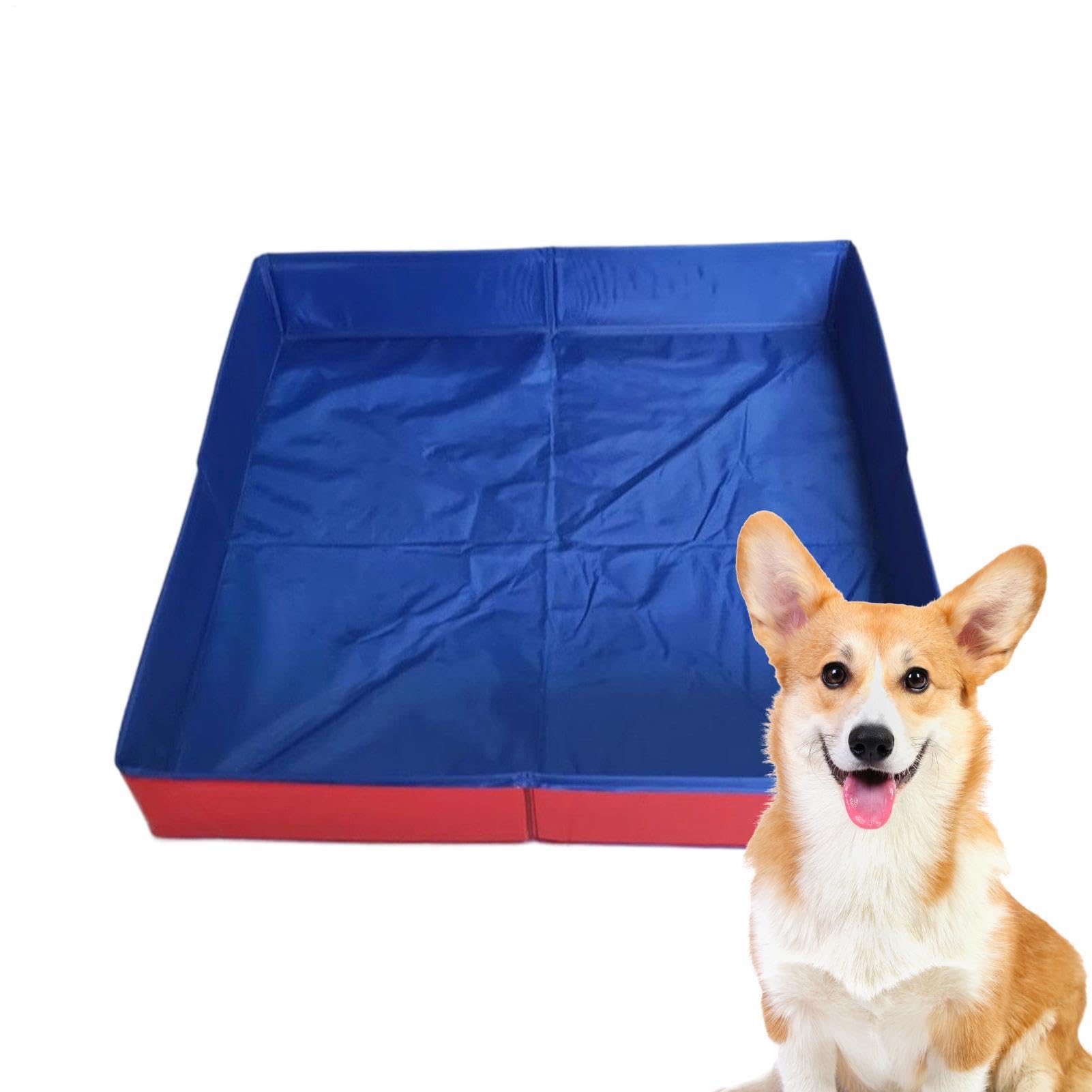 Foldable Dog Paddling Pool, 10X50CM Non Slip Squares Dog Bath Tub, Leakproof Paddling Pool for Kids Dogs, Foldable Dogs Swimming Pools Non Inflatable, for Pet Swimming Supplies