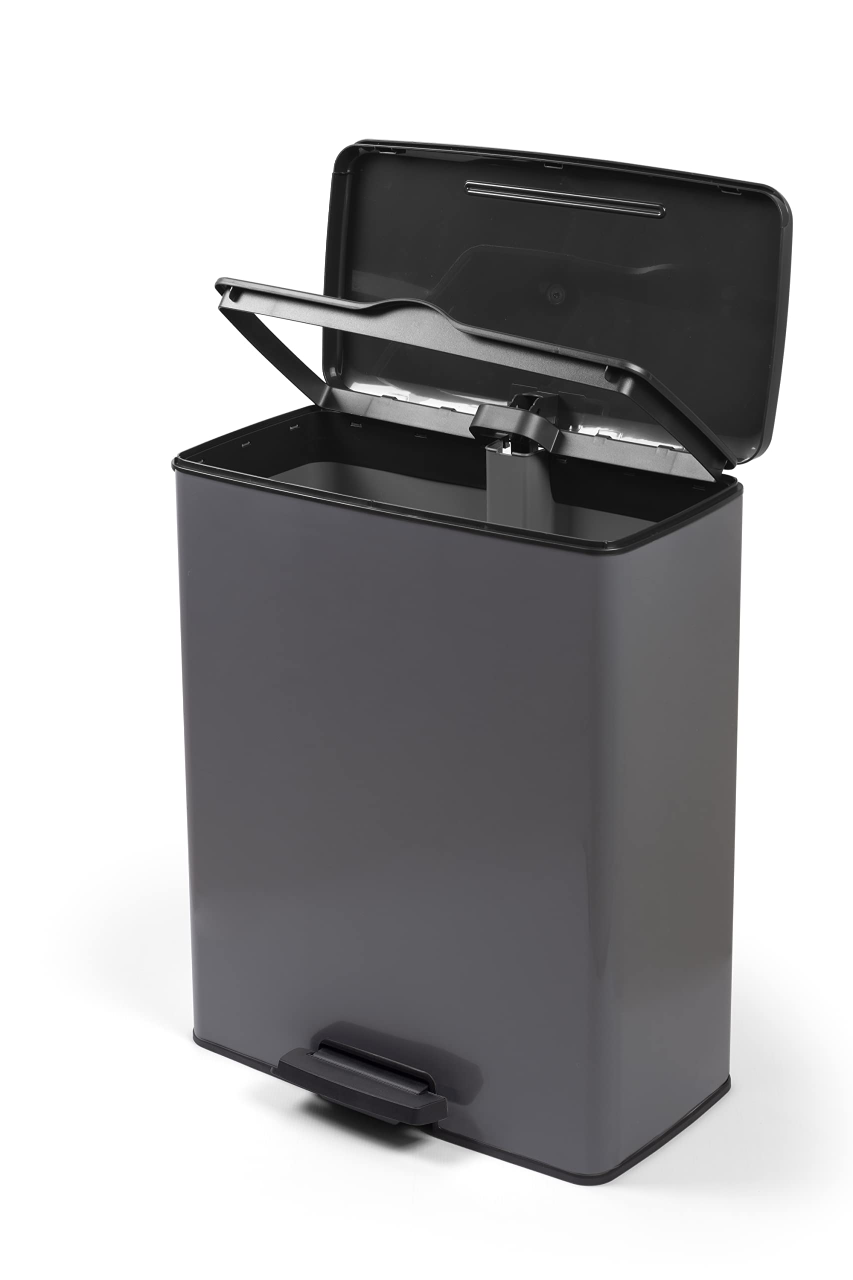 Curver - Poubelle à pédale 65 l, couleur grise, couvercle et anneau pour sac