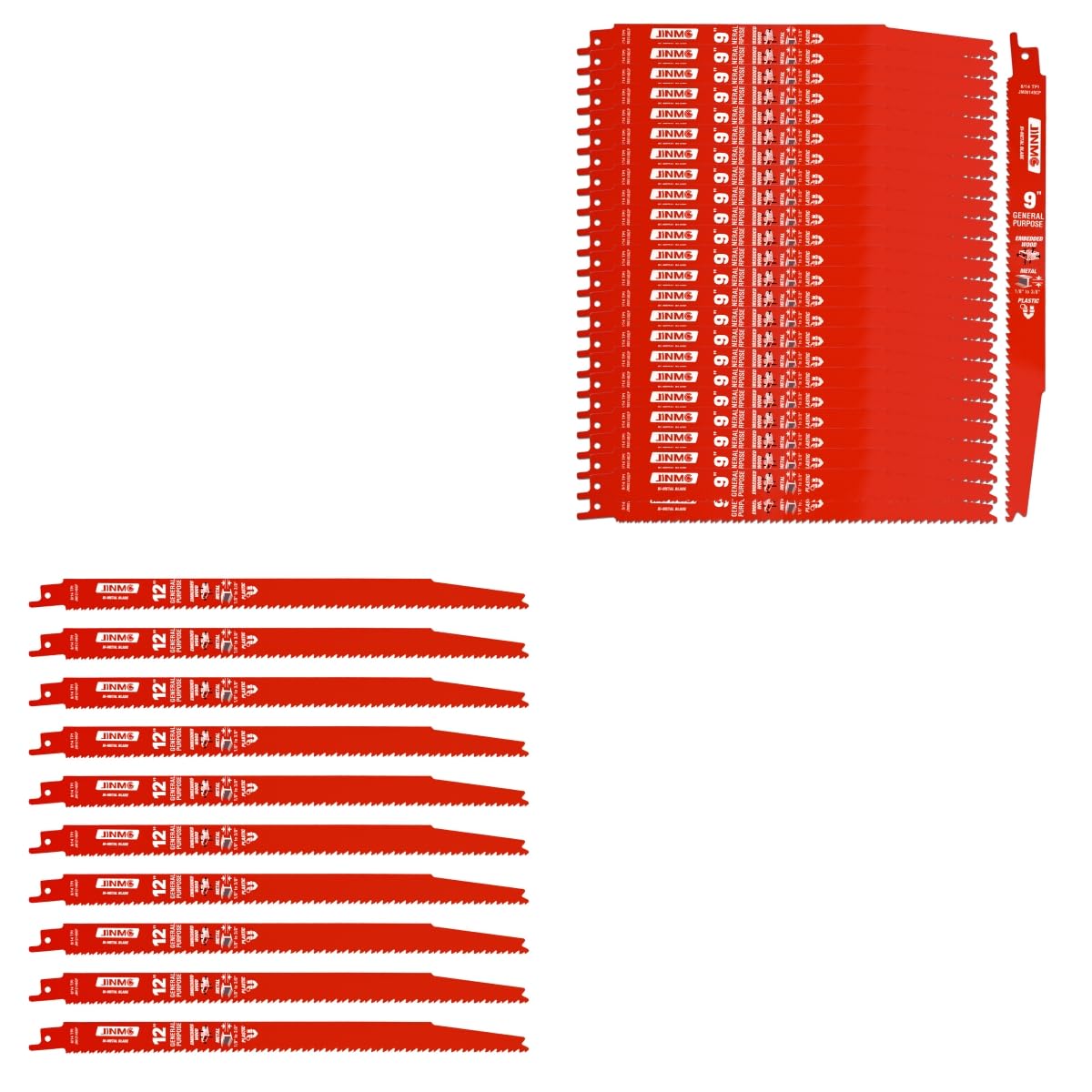 25 Pack 9 Inch+10 Pack12 Inch 8/14TPI Reciprocating Saw Blades for Wood and Nail-Embedded Wood Demolition, Metal Cutting for 1/8-3/8 Medium Metals and PVC Pallets etc.-