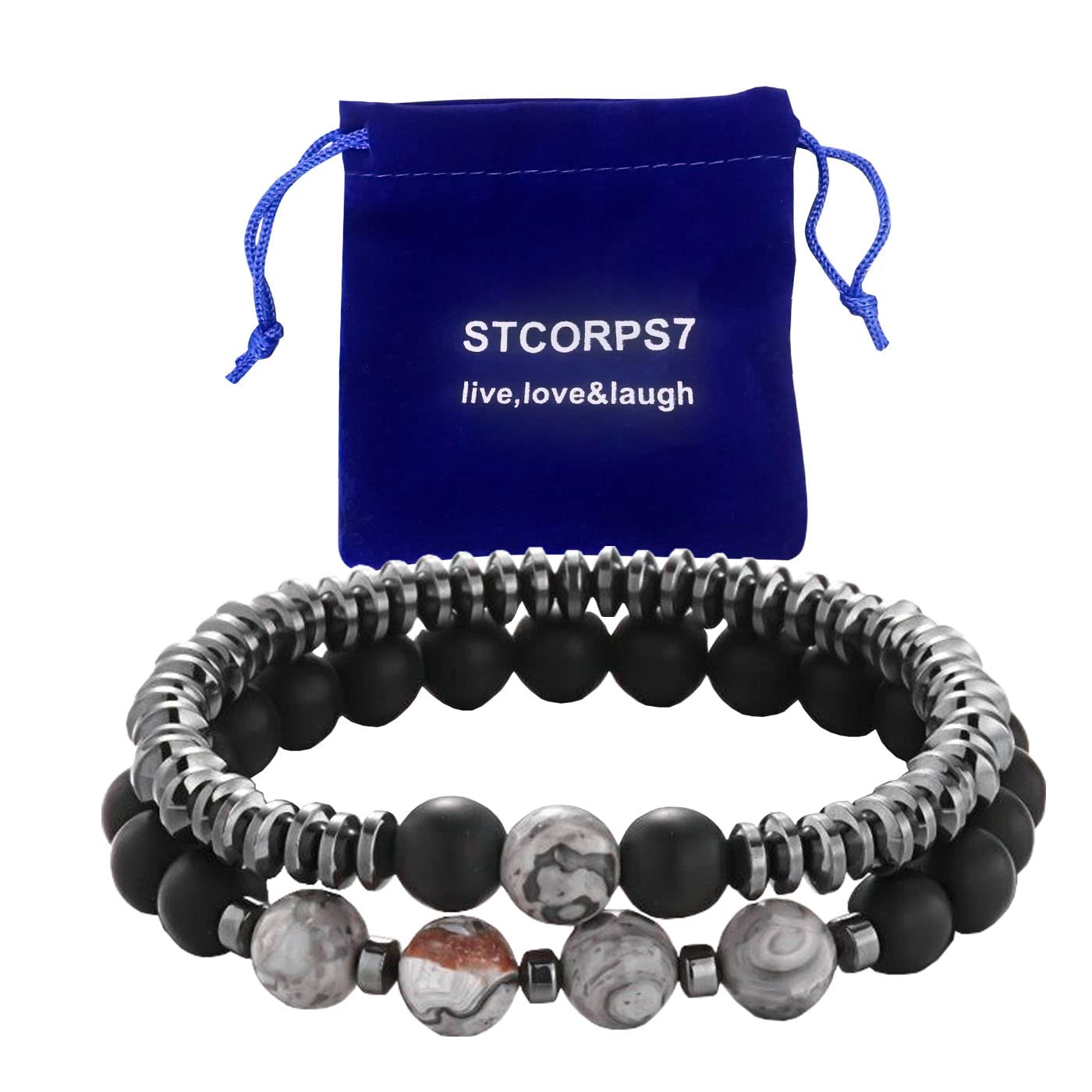 STCORPS7 Magnetic Bracelet Arthritis, Energy Healthy Jewelry Therapy for Sleep, Hematite Bracelet for Men Women, Crystal Jewelry Bracelets Bring Luck and Prosperity and Happiness