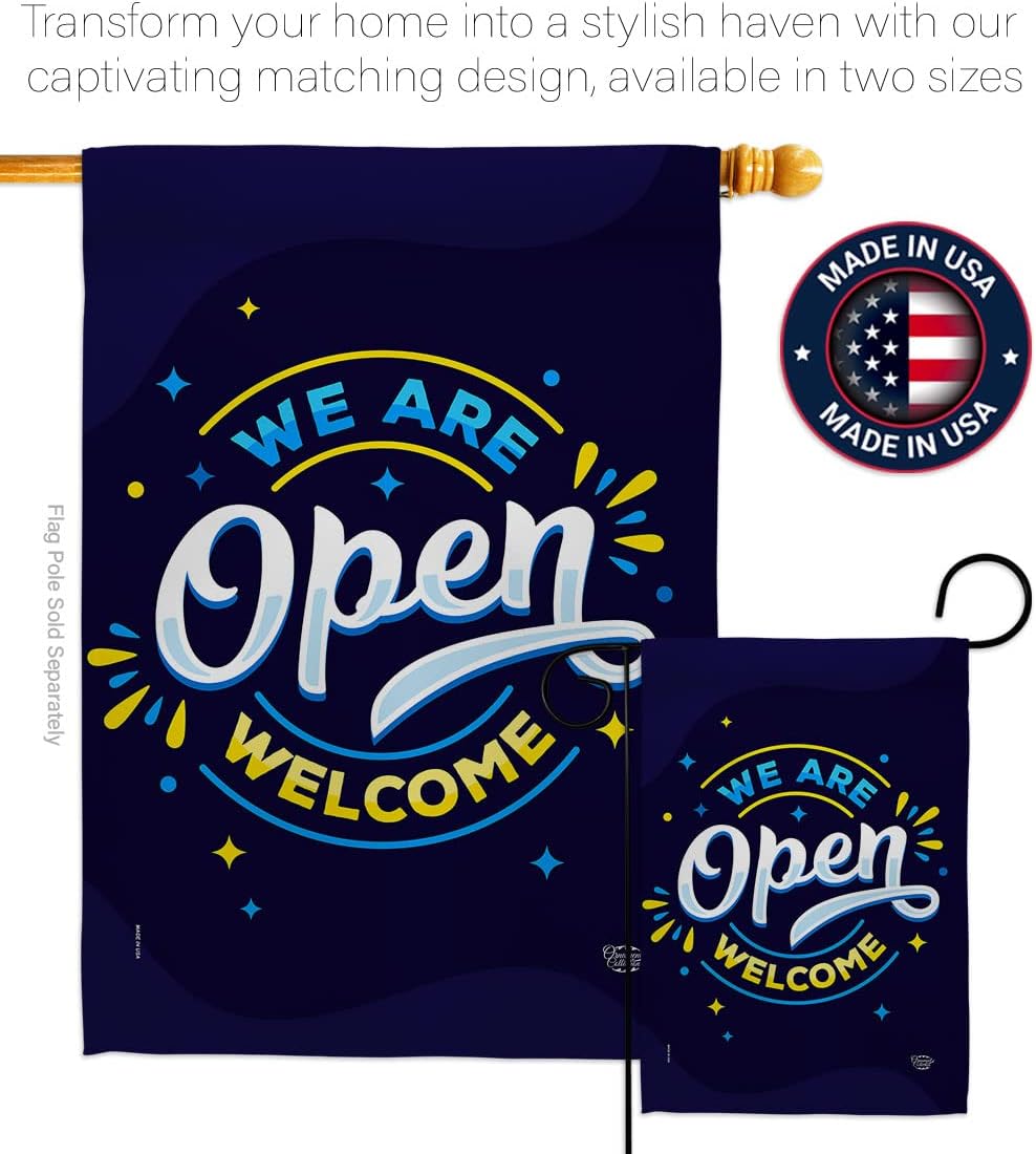 We are Open House Flag Set Novelty Merchant Sale Store Retail Business Advertisement Promotion Decoration Banner Small Garden Yard Gift Double-Sided, Made in USA