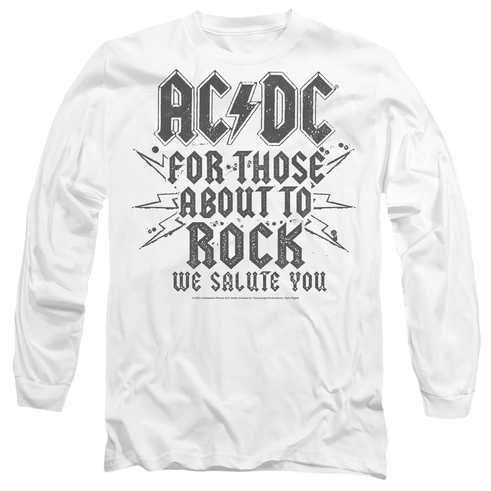 AC/DC Salute Mens Long Sleeve T Shirt, White, Small
