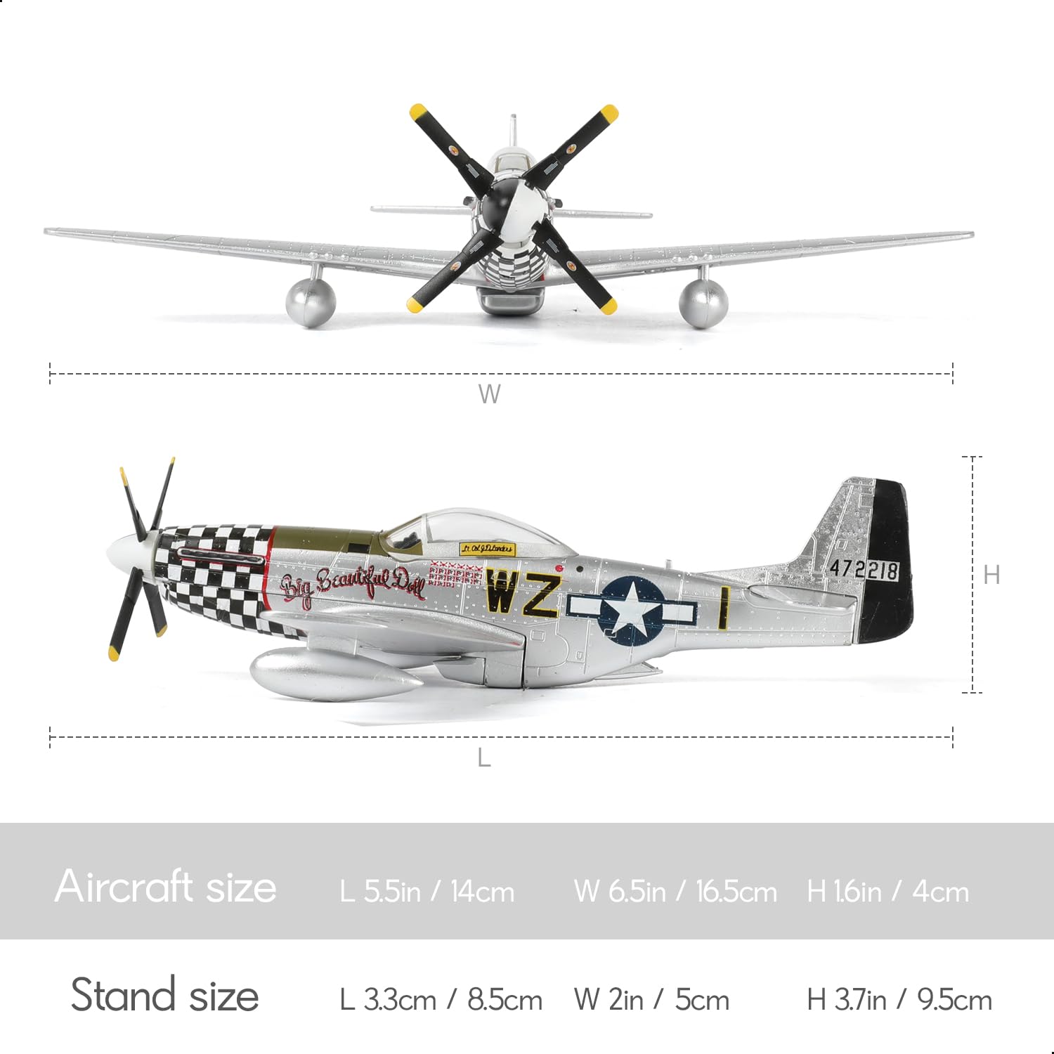 Maßstab 1:72 Nordamerikanische Luftfahrt P-51D Silber Mustang Fighter Modell WWII US-Kämpfer Militär Metall Druckguss Flugzeug Modellbausatz für Erwachsene Sammlung oder Geschenk