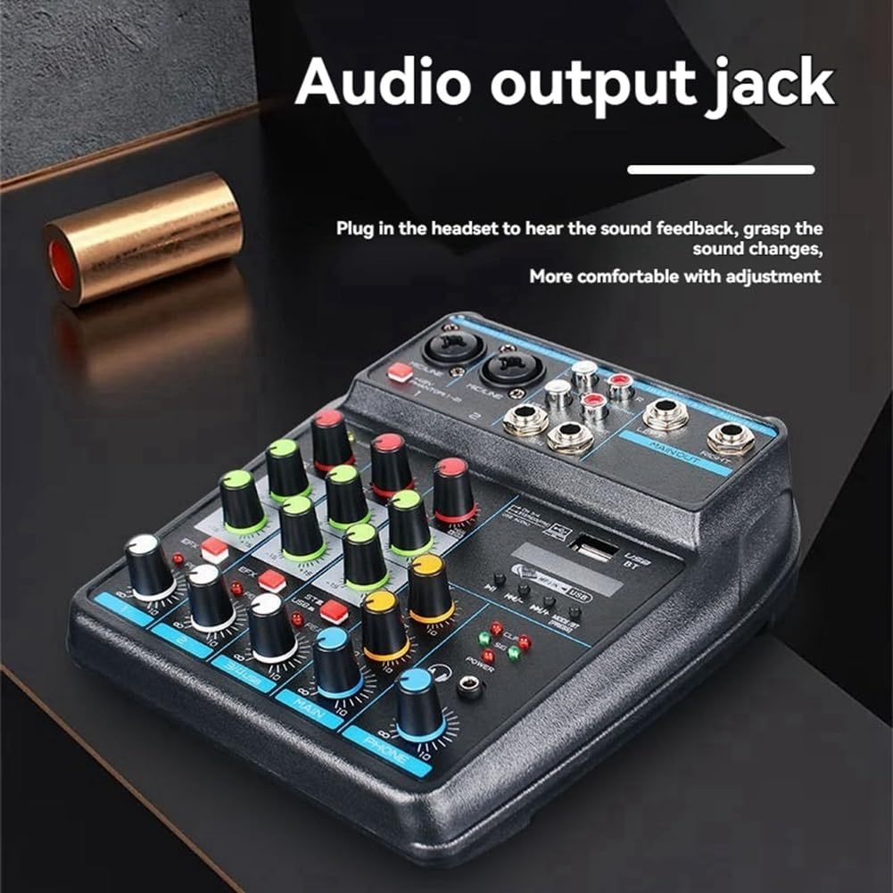 Console Mixer Audio USB Professionale A 4 Canali con Bluetooth, Capacità di Registrazione per DJ e Mixaggio PC