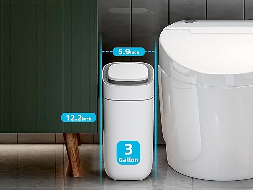 Miniatura 5 de Basurero de baño, cubo de basura con sensor de movimiento automático, sin contacto, cubo de basura inteligente para baño con tapa, cesta de basura