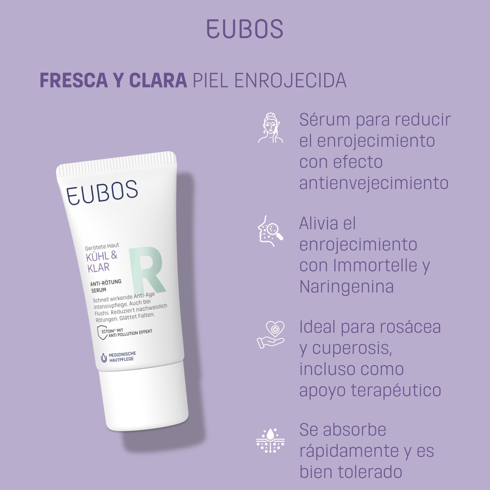 SUERO ANTIRROJECES DE EUBOS CALMA Y FRESCOR : para la rosácea y la cuperosis | Reduce las rojeces | Para los rubores | Cuidado antienvejecimiento integrado | Vegano | 30ml