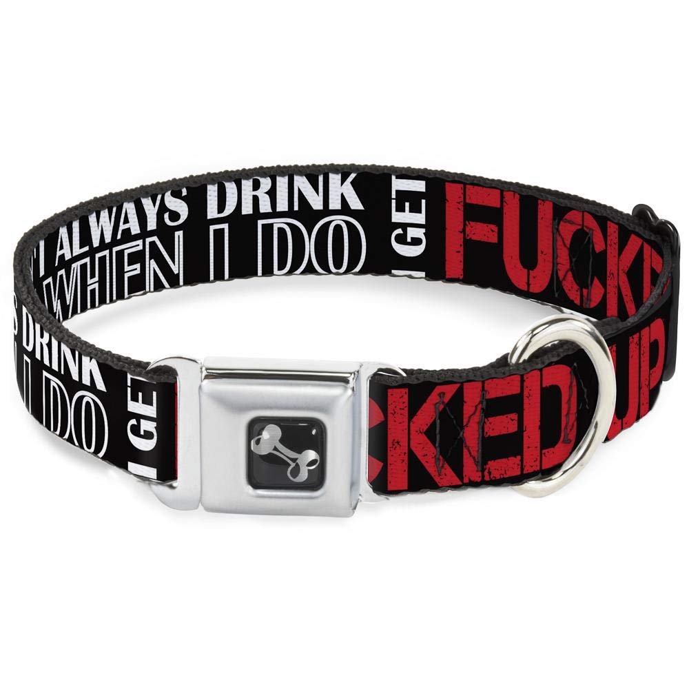 Collier chien os Buckle-Down I Don't Always Drink noir taille S pour petit chien de 33 à 45 cm