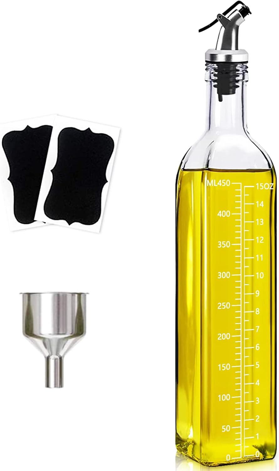 Oil Dispenser Olive Oil Bottle for Kitchen, 500ml Glass Olive Oil Dispenser Bottle with Funnel