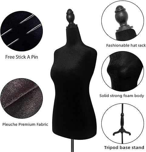 Miniatura 2 de Cuerpo de maniquí femenino, talla grande 10-12, vestido de maniquí femenino de altura ajustable de 61 a 67 pulgadas, cuerpo de maniquí con soporte