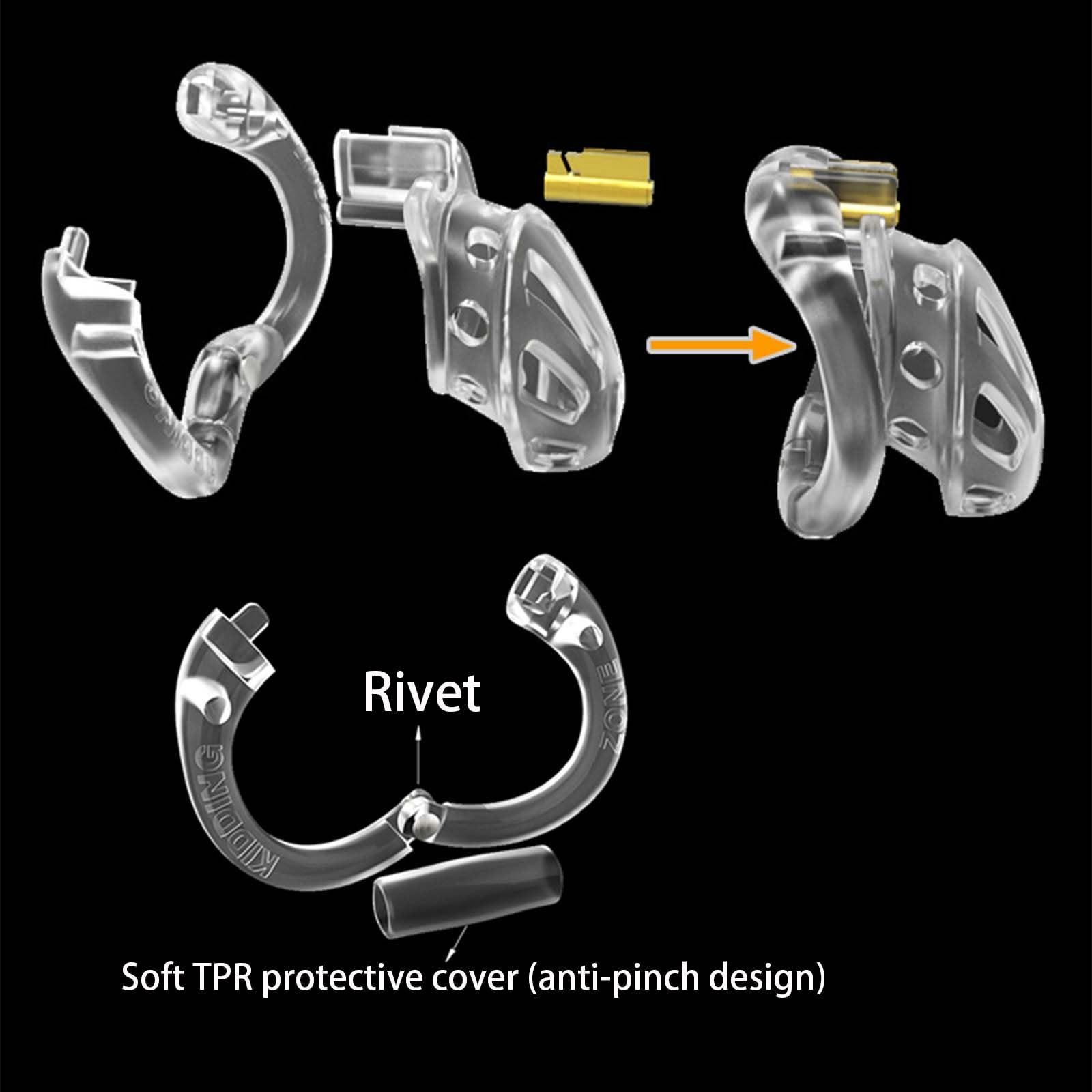 Accessorio di protezione per gabbia fitness maschile, design unico con anelli apribili in 4 misure e chiusura invisibile -A49IT02 (E：Trasparente, Lungo)