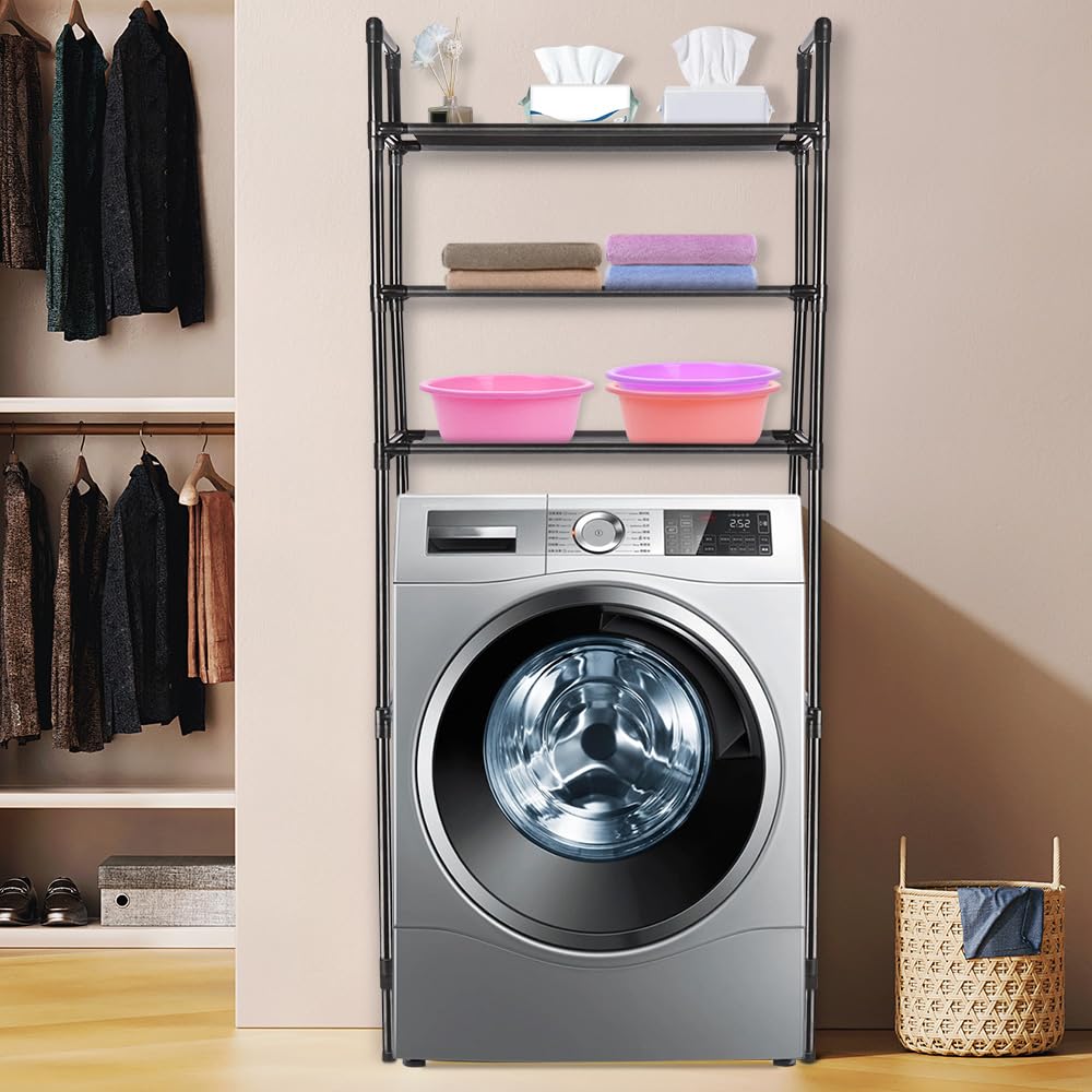 homewell Waschmaschinen Regal, Ablageregal über der Toilette mit 3 Ablagen, Regal über Waschmaschine Metall für Toilette Badezimmer, Platzsparer Stehendes (150 * 70 * 26 cm)
