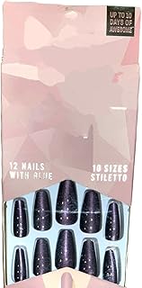 PRESS ON NAILS- 12 pcs Medium Long -False Nails, Perfect For Parties, Comes With 1 SHEET DOUBLE FACE - DARK GLOSSY PURPLE