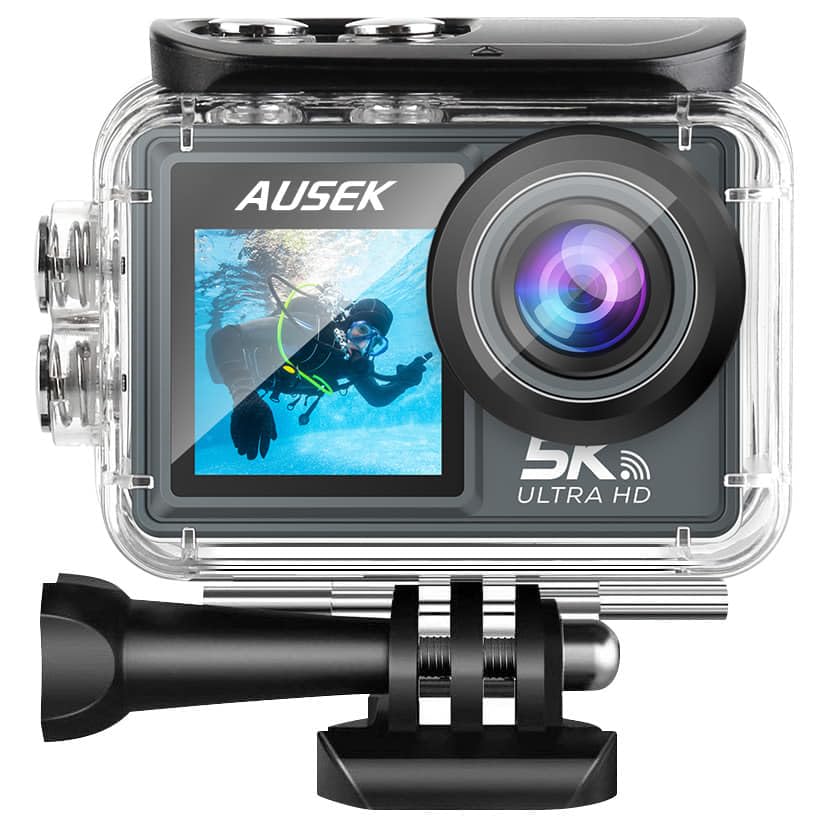 Image of AUSHA 5K Action Camera | 5K Ultra HD Videos, 50MP Photos, Dual Color Screen, WiFi, 30M Waterproof Case, Remote Control, 170 Wide Angle Sports Camera for Bike, Travel & Vlogging